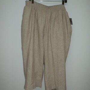 New Catherine's Women's Plus 2X 22/24W Capri Pant Beige Elastic Pockets Linen